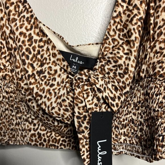 Lulu's Fiercely in Love Beige Leopard Print Tie-Front Crop TopSize M - Picture 4 of 6